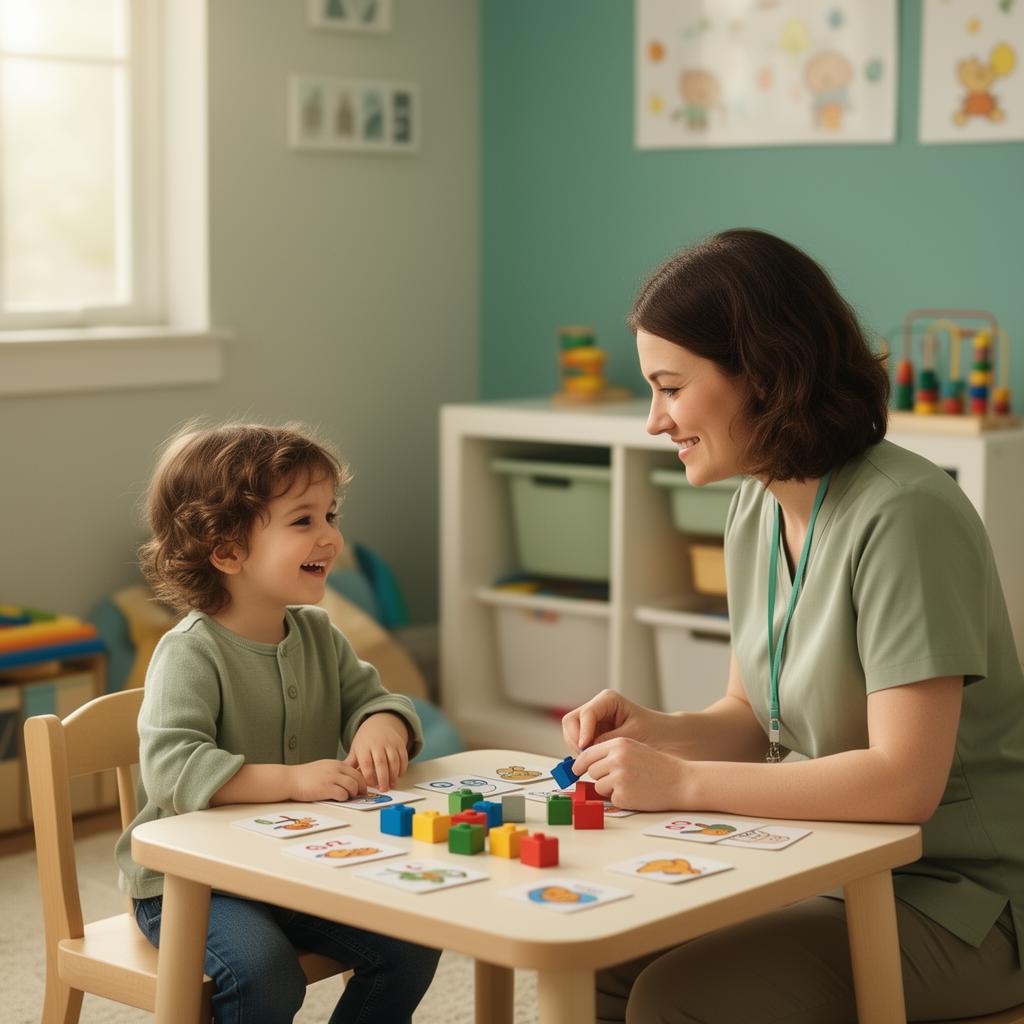A therapist working with a young child during a therapy session